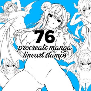 76 Procreate Succubus Stamps - Manga Demon Girl Bases | Dynamic Pose Pack A | Fantasy Character Reference for Artists | with BONUS Pack! image 2