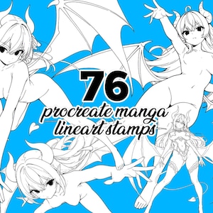 76 Procreate Succubus Stamps - Manga Demon Girl Bases | Dynamic Pose Pack A | Fantasy Character Reference for Artists | with BONUS Pack! image 4