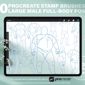 40 Procreate Große männliche Ganzkörper Posen Stempel Pinsel. Fetter übergewichtiger fettleibiger Mann-Figur Zeichnung. Ältere Muskulöse Männer Anatomisch Nachschlage-Handbuch .