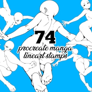74 Procreate Anime Briefmarken - Manga Girl Line Art Bases | Dynamische Unterwasserposen | Weibliche Anatomie Referenz für Künstler | mit BONUS Paket! Bild 5