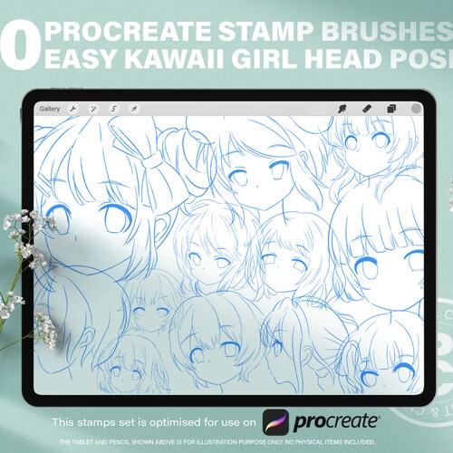 Procreate Anime Girl Heads Stamp Brushes Kawaii Girl Head Etsy