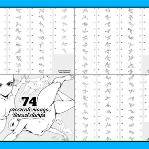 74 Procreate Anime Briefmarken - Manga Girl Line Art Bases | Dynamische Unterwasserposen | Weibliche Anatomie Referenz für Künstler | mit BONUS Paket! Bild 6