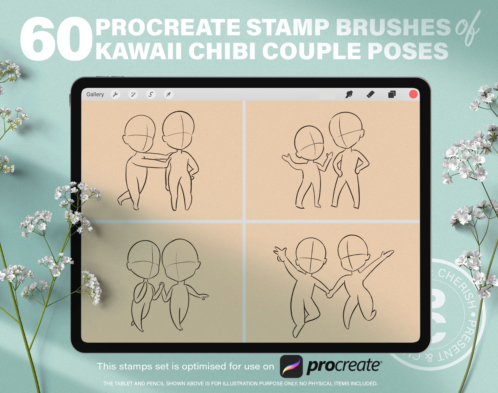 Procreate Chibi Poses Stamps, Couple Poses, Anime Figure Stamps