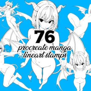 76 sellos de súcubo para Procreate - Bases de chicas demonio manga / Paquete de poses dinámicas A / Referencia de personajes de fantasía para artistas / ¡con paquete adicional!