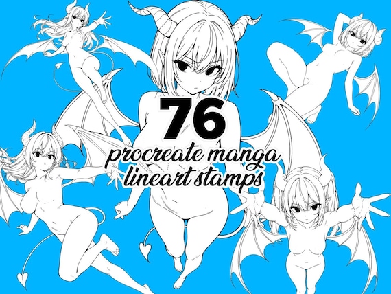 76 Procreate Succubus Stamps - Manga Demon Girl Bases | Dynamic Pose Pack A | Fantasy Character Reference for Artists | with BONUS Pack!