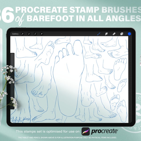 86 Procreate Stamp Brushes Of Bare Foot In All Angles. Feet Line Guide Stamps. Foot Stamp Brush Set. Foot Illustration Drawing Reference.