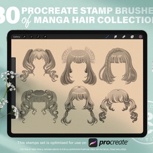 56 Procreate Manga Hairstyles Stamps. Anime Girl Hairstyle 