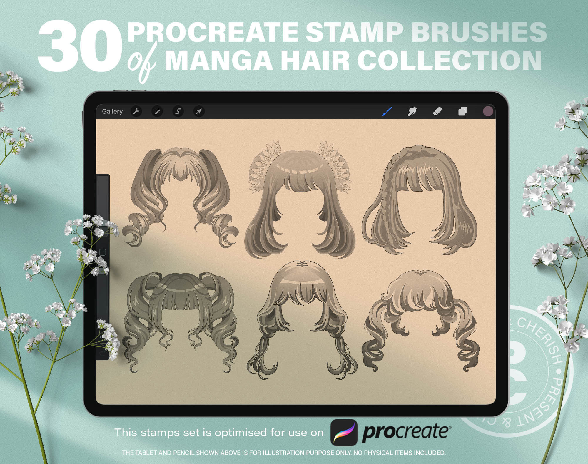 30 Procreate Stamp Brushes Of Manga Hair Collection Anime Etsy