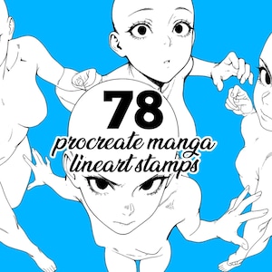78 Procreate Anime Briefmarken - Manga Girl Line Art Bases | Hoch dynamische Posen | Weibliche Anatomie Referenz für Künstler | mit BONUS Paket!