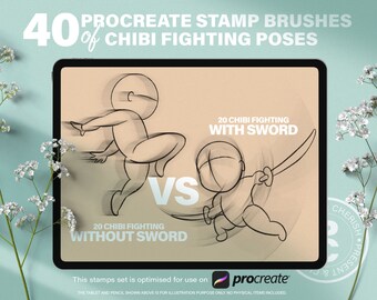 40 Chibi Procreate Fighting Poses Stamps Brushes Cute Anime Manga  