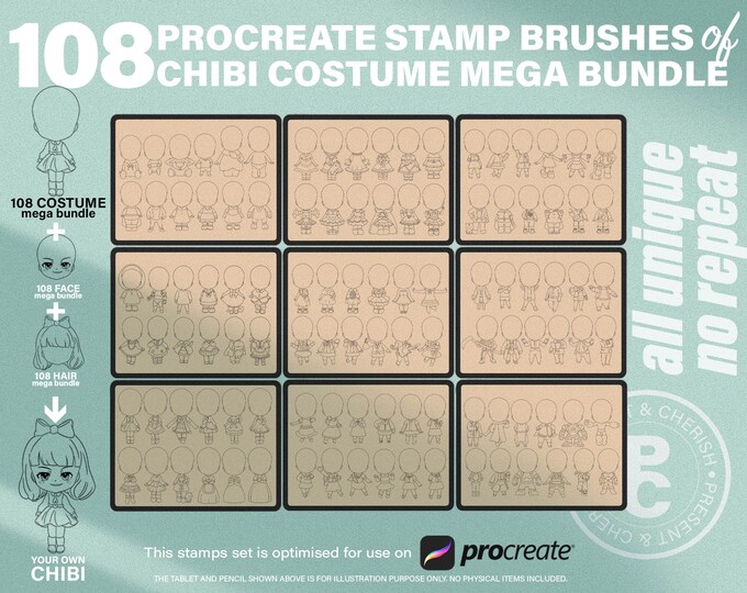 108 Procreate Anime Chibi Costume Stamps Mega Bundle. Manga Kawaii SD ...
