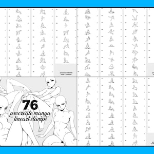 76 Procreate Anime Stamps - Manga Girl Line Art Bases | Dynamic Sit, Squat Poses | Female Anatomy Reference for Artists | with BONUS Pack! image 6