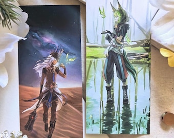 Cyno & Tighnari Mini Bookmark Prints 2x5 -Genshin Impact Print -Anime Art Print -Cynonari -Anime Fanart -Character Illustration -Game Art