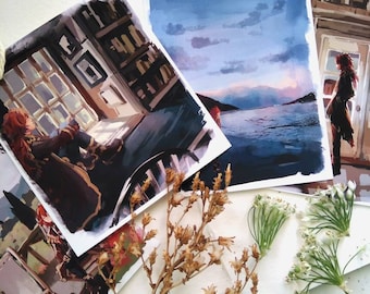 Diluc's Winery Print Set of 4 -4x4.5" Genshin Impact Art Prints -Anime Art Print Set -High Quality Matte Anime Style Prints -Game Art