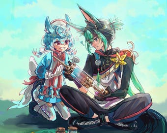Tighnari & Sigewinne "Medical Exchange" Print 5x6 -Genshin Impact Art Print -Anime Art Print -Anime Fanart -Character Illustration -Game Art