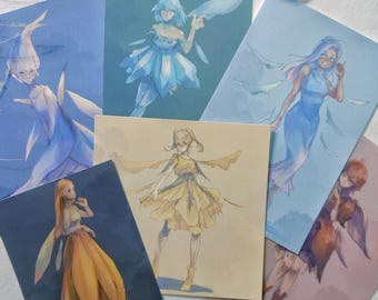 Garden Fairies Print Set of 6 -Flower Fairy Art Prints -Anime Art Print Set -High Quality Matte Anime Style Prints -Mini Art Print Set