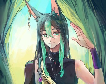 Tighnari Print 6x6 -Genshin Impact Art Print -Anime Art Print -Tighnari Painting -Anime Fanart -Character Illustration -Game Art