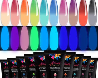Poly Nail Gel Kit with Mood Change, and Glow in the Dark Color Gel