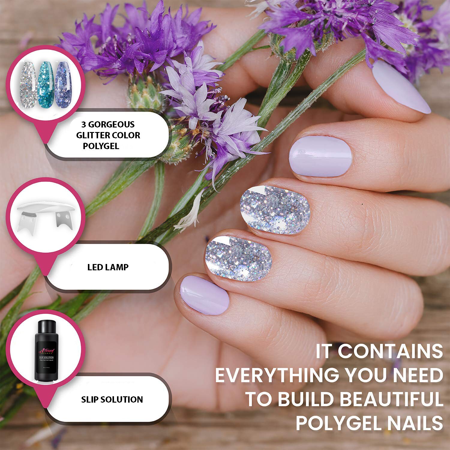 Polygel Nail Kit With LED Lamp Slip Solution and Glitter Etsy