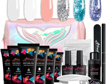 Poly Nail Gel Kit with LED Lamp, Slip Solution and Glitter Color Poly Nail Gel All-in-One Kit