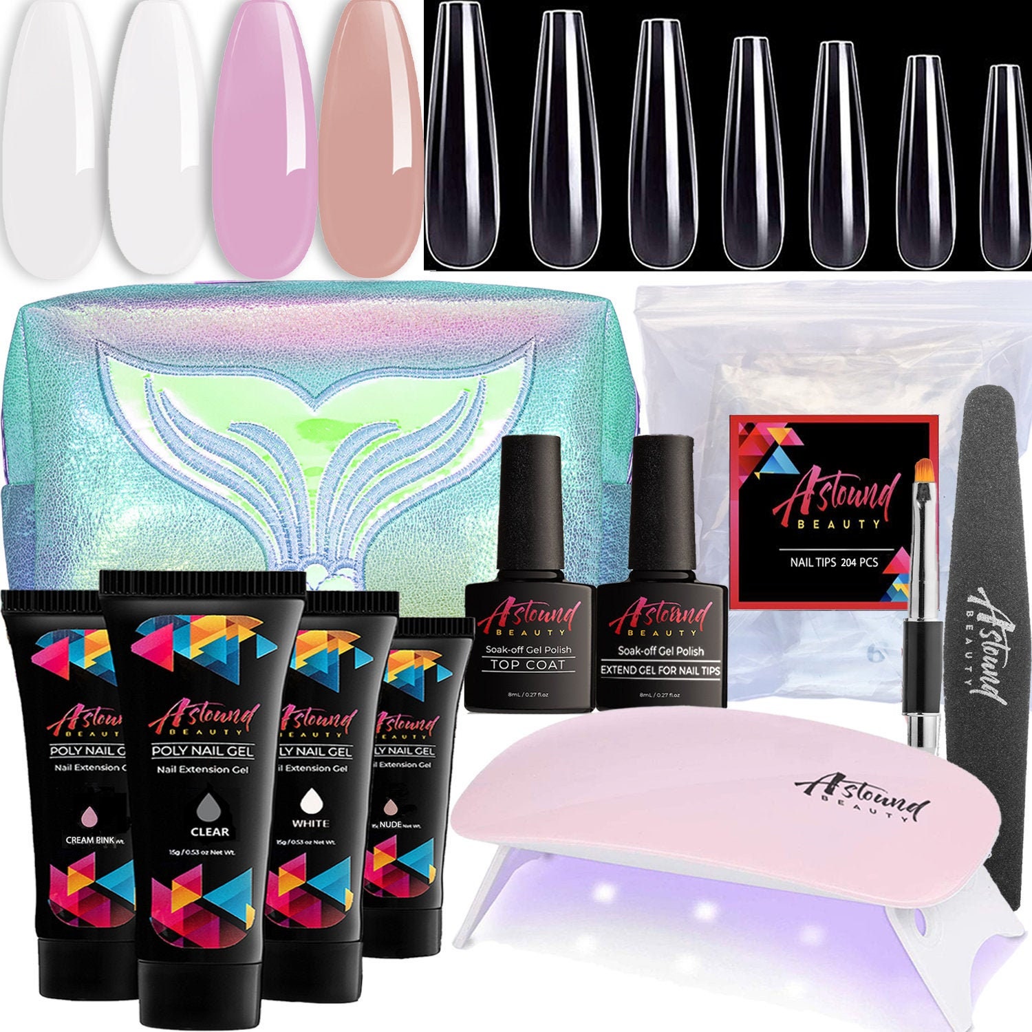 Makartt Poly Nail Gel Kit with UV LED Lamp, Clear Pink 3 Colors 15ML Gel  Builder, Solid Nail Extension Gel Nail Art Kit, Slip Solution, Dual Forms,  Base Top Coat, Gel Nail