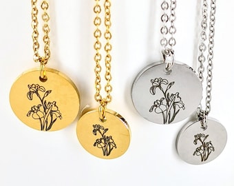 Gold Plated and Silver Birth Flower Necklace Jewlery, Pendant Chain Gift For Her, Mothers Day, Birthday, Wedding, Personalized All Occasions