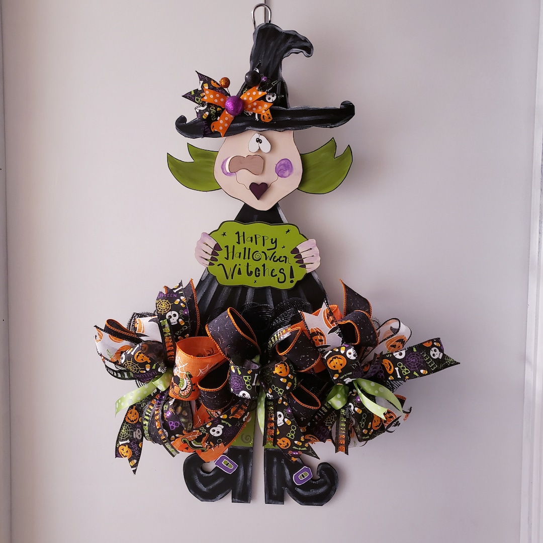 Halloween Door Hanger, Witch Door Hanger, Colorful Wreath Hanger ...