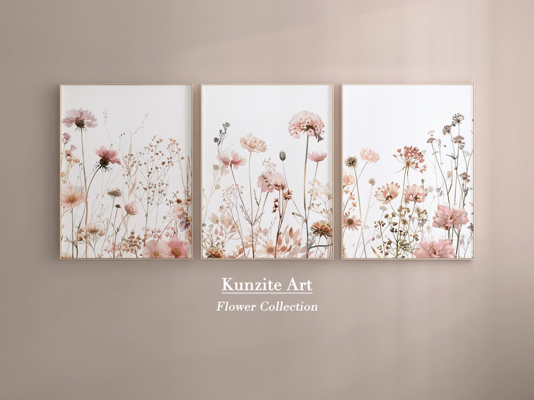 Boho Wildflower Nursery Wall Art Set of 3 : Botanical Floral Prints for ...
