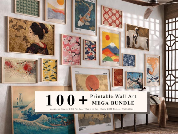 Japanese Wall Art Bundle| 100 Printable Vintage Maximalist Gallery Prints| Digital Download