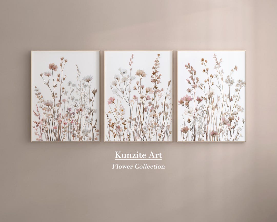 Neutral Botanical Wall Art Set of 3 Printable – Beige Pink Floral ...