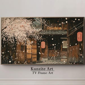 Japanese Cherry Blossom TV Frame Art | Kyoto Street Digital Decor | Elegant Sakura Watercolor for Frame TV | Ukiyo-e art Screensaver|SPTV3