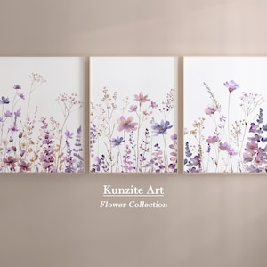 Purple Wildflower Nursery Wall Art set of 3 : Lavender Floral Prints for Girl's Room Decor - Purple Wildflower Border| I Digital Download