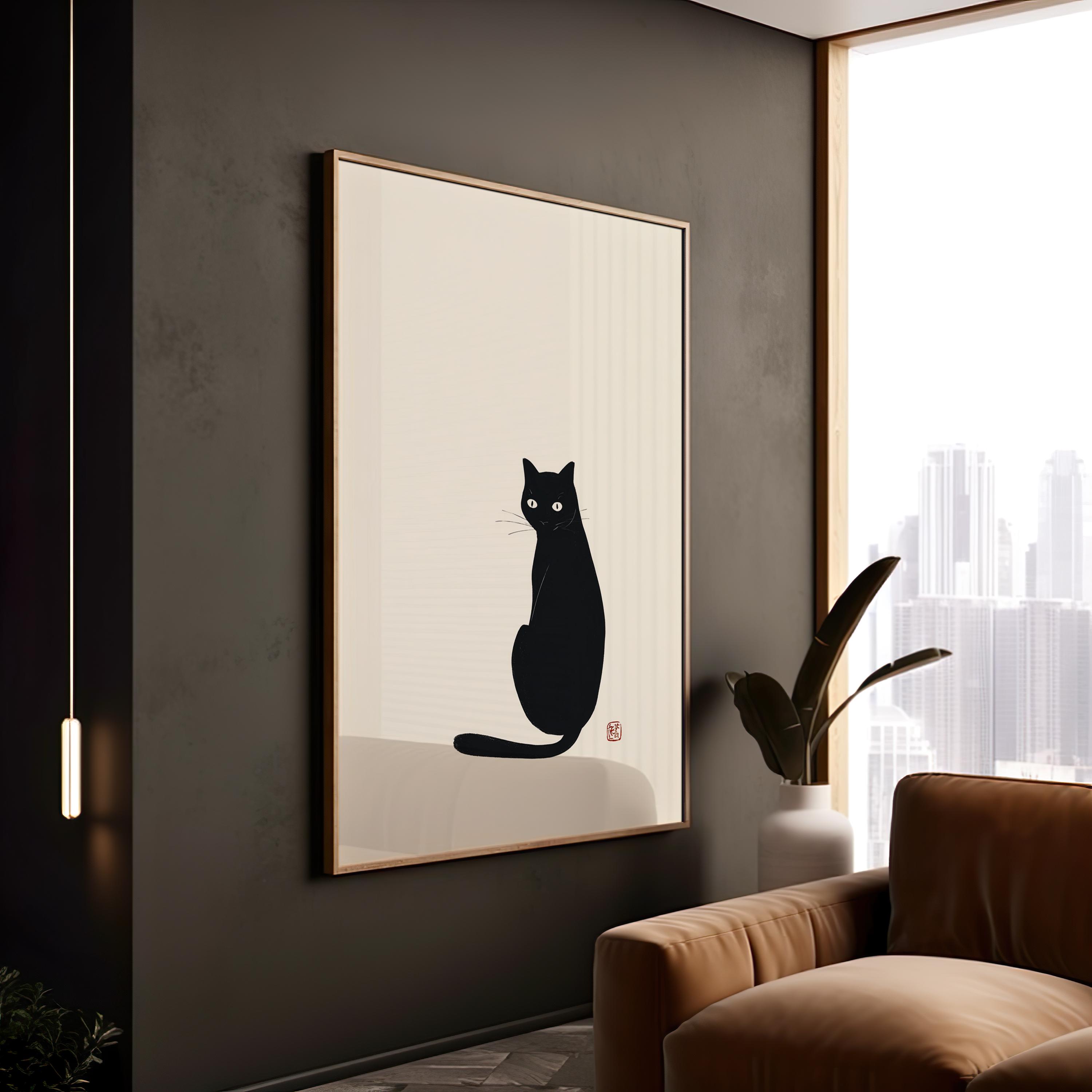 Japanese Black Cat Wall Art Set of 3 – Minimalist Zen Printable Cat ...