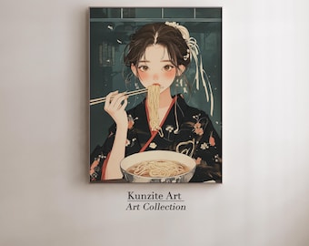 Anime Ramen Girl Art Print: Japanese Kimono Noodle Poster (Printable Digital Download)