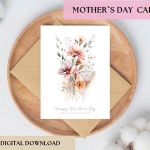 oeillet aquarelle pour la fête des mères heureuse | Carte de voeux florale imprimable - Téléchargement numérique instantané PNG