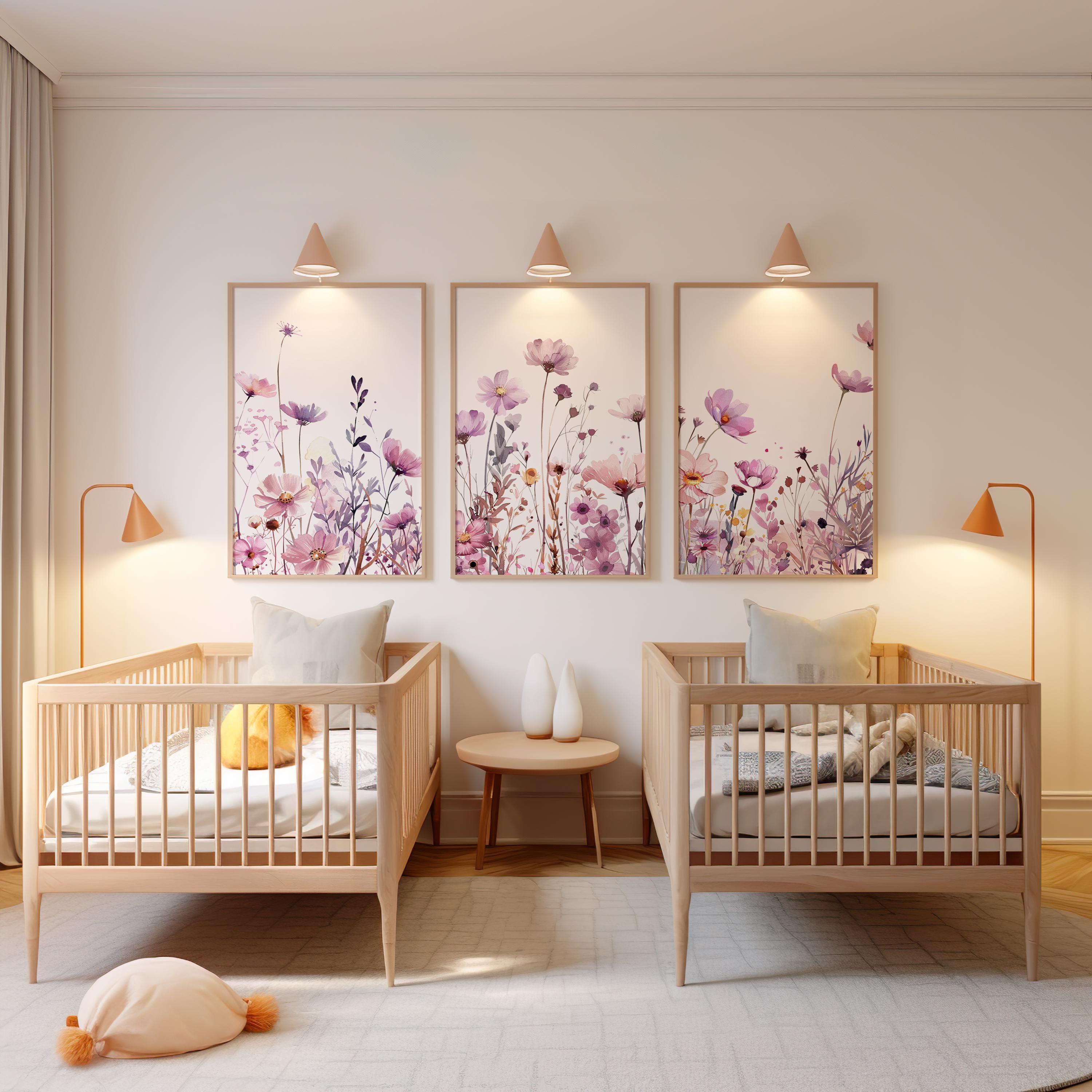 Purple Wildflower Nursery Wall Art Set of 3 | Lavender Floral Prints ...