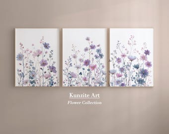 Boho Blue Wildflower Wall Art Set of 3 | Watercolor Floral Printable | Girl’s Nursery Decor | Botanical Digital Download|PF9