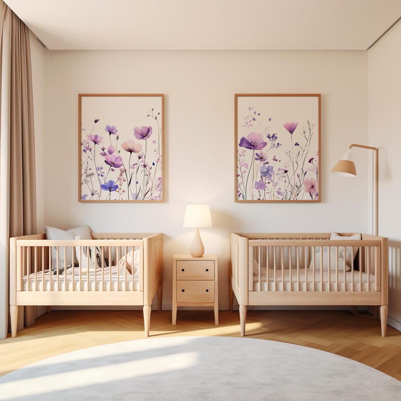 Purple Wildflower Nursery Wall Art Set of 3 | Botanical Floral Prints ...