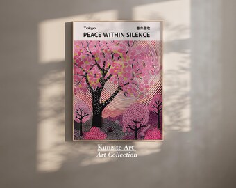 Impresión artística de flor de sakura rosa / Decoración abstracta de cerezo japonés / Arte mural zen y decoración del hogar con estética vintage