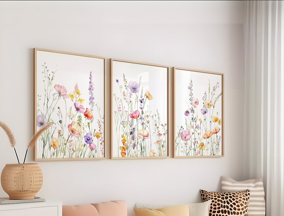 Boho Wildflower Nursery Wall Art Set of 3 : Botanical Floral Prints for ...
