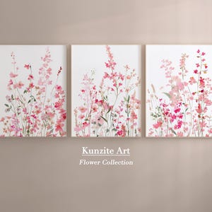 Boho Wildflower Wall Art Set: Pink Floral Prints (Printable Digital Download)