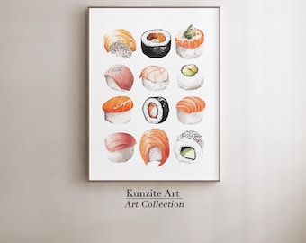 Watercolor Sushi Art Print – Japanese Kitchen Decor (Digital Download)