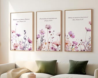 Decoración personalizada de flores silvestres para habitación infantil: Juego de 3 impresiones de las Sagradas Escrituras en acuarela (descarga digital imprimible)