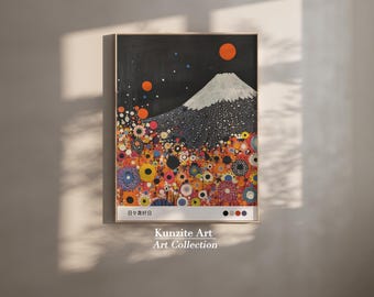 Mount Fuji Blumen Art Print: Abstrakte japanische Landschaft (Printable Digital Download)
