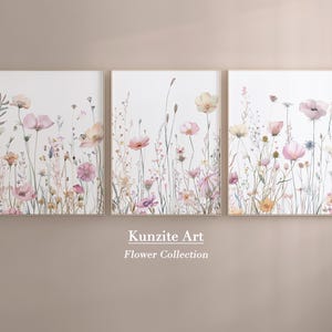 Pink Wildflower Nursery Wall Art set of 3 : Botanical Floral Prints for Girl&#39;s Room Decor -Wildflower Flowers Border Theme |Digital Prints