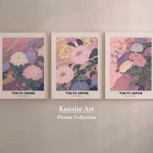 Japanese Floral Print Set: Purple Botanical Gallery Wall Art (Printable Digital Download)