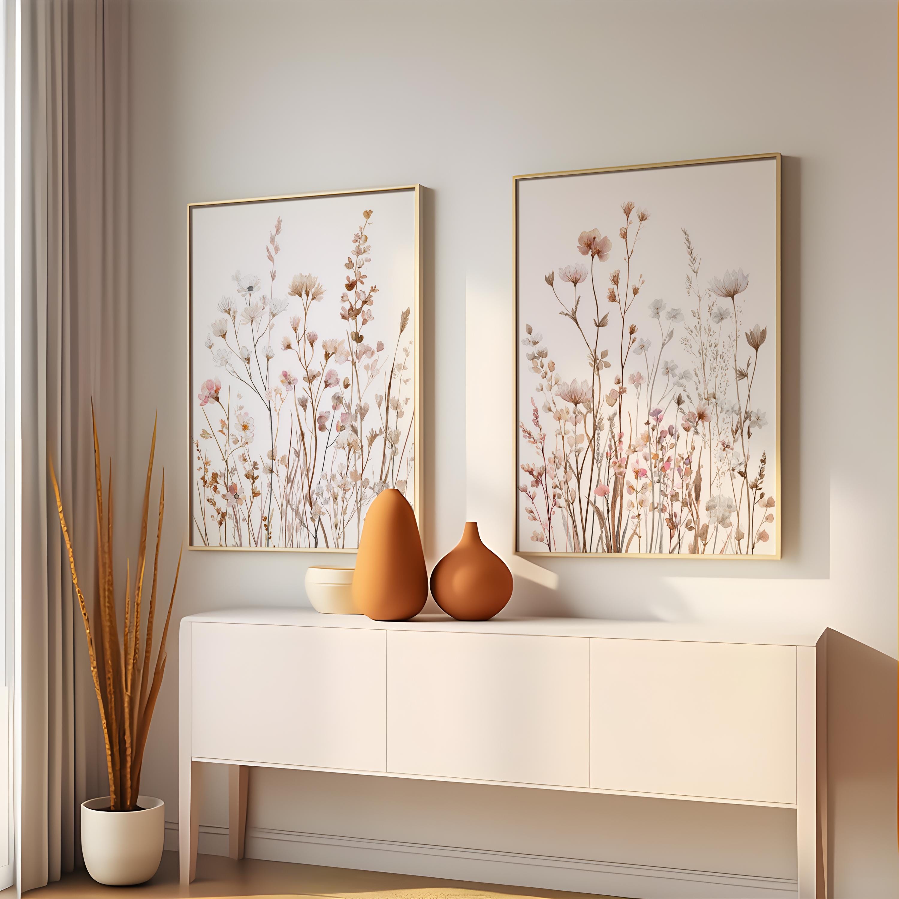 Neutral Botanical Wall Art Set of 3 Printable – Beige Pink Floral ...
