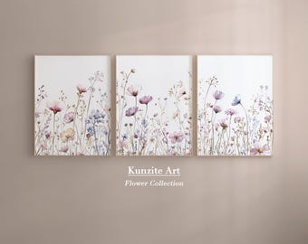 Pastal Wildflower Wall Art Set of 3 | Neutral Floral Prints | Pastel Botanical Decor | Minimal Flower Art | Digital Download