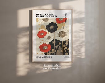 Kintsugi Poppy Print: Gold Accent Floral Wall Art (Printable Digital Download)