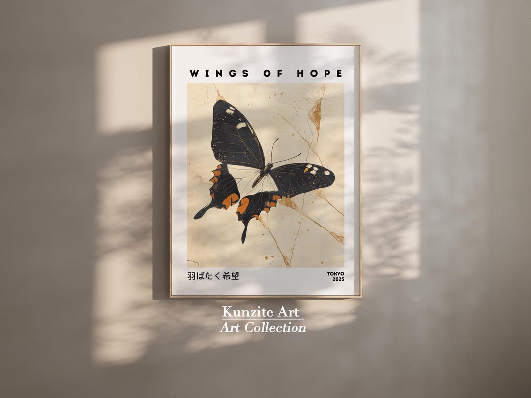 Butterfly and Gold Wall Art | Japandi-inspired Kintsugi Poster| Elegant ...